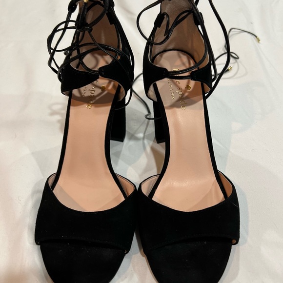 Kate Spade Oasis Black Suede Embroidered Block Heel Sandals - Picture 5 of 8